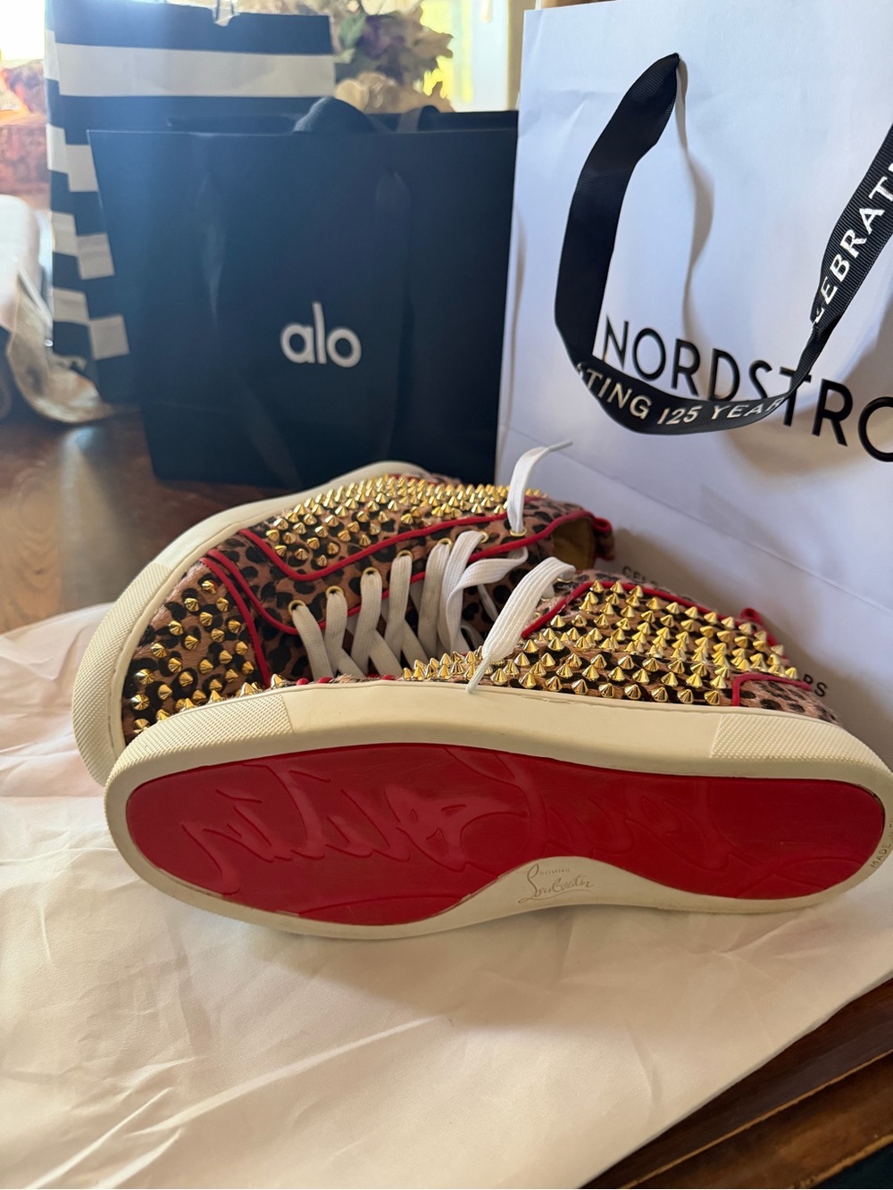 $3,000 Christian Louboutin Leopard Print Spike High-Top Sneakers 10 UNISEX